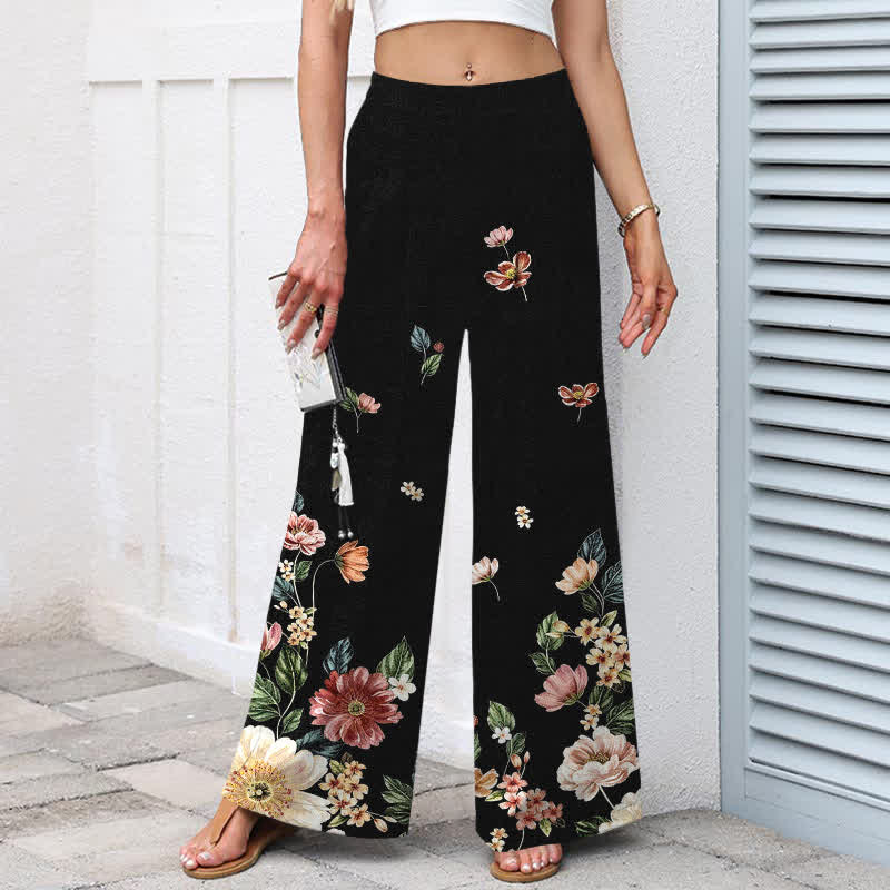 Buddha Stones Pantalones de mujer de algodón y lino con estampado floral bohemio, cintura elástica y pernera ancha con bolsillos. - image 1
