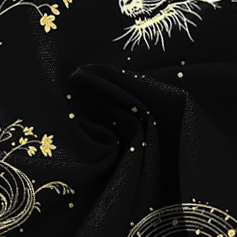 Buddha Stones Pantalones de mujer de algodón y lino con estampado de olas de dragón, cintura elástica y pernera ancha con bolsillos. - image 3