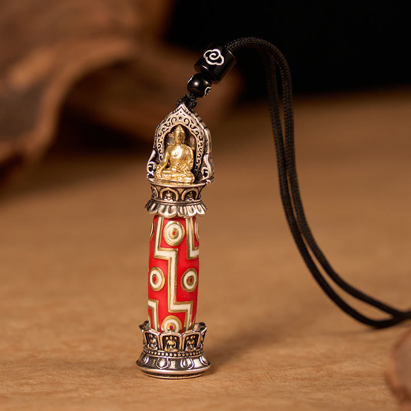 Buddha Stones Colgante de collar con dije tibetano de protección con patrón de cuentas Dzi de nueve ojos de cobre - Cobre (Protección♥Bendiciones) - image 0
