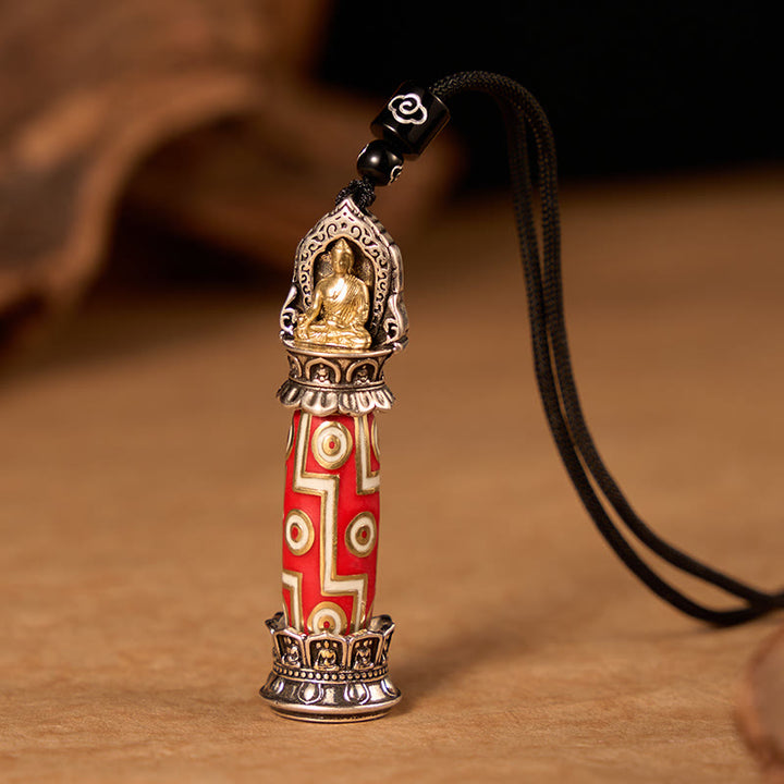 Buddha Stones Colgante de collar con dije tibetano de protección con patrón de cuentas Dzi de nueve ojos de cobre - Cobre (Protección♥Bendiciones) - image 0
