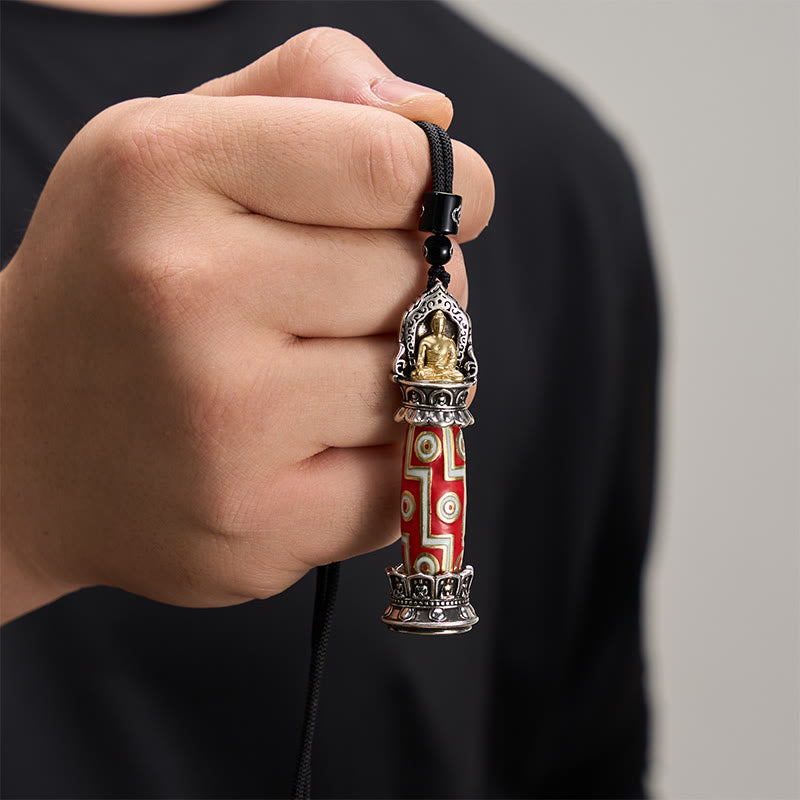 Buddha Stones Colgante de collar con dije tibetano de protección con patrón de cuentas Dzi de nueve ojos de cobre - image 4