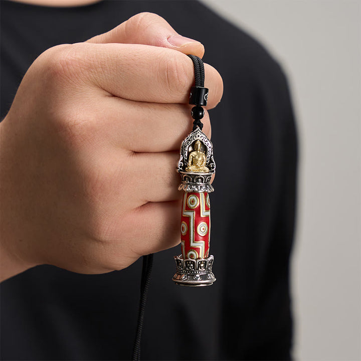 Buddha Stones Colgante de collar con dije tibetano de protección con patrón de cuentas Dzi de nueve ojos de cobre - image 4