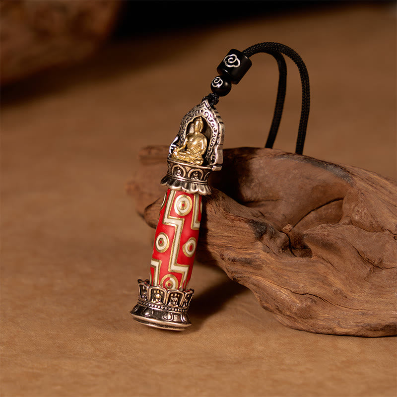 Buddha Stones Colgante de collar con dije tibetano de protección con patrón de cuentas Dzi de nueve ojos de cobre - image 1