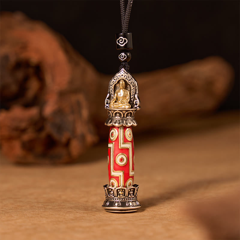 Buddha Stones Colgante de collar con dije tibetano de protección con patrón de cuentas Dzi de nueve ojos de cobre - image 2
