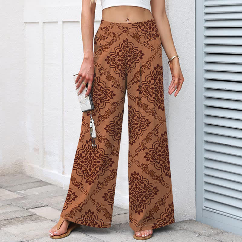 Buddha Stones Pantalones de mujer de algodón y lino con estampado floral barroco, cintura elástica y pernera ancha con bolsillos. - image 9
