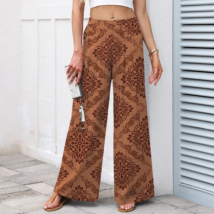 Buddha Stones Pantalones de mujer de algodón y lino con estampado floral barroco, cintura elástica y pernera ancha con bolsillos. - image 9