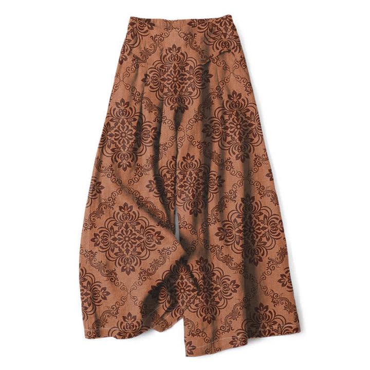 Buddha Stones Pantalones de mujer de algodón y lino con estampado floral barroco, cintura elástica y pernera ancha con bolsillos. - Perú - US16，UK/AU20，EU48 (3XL) - image 8