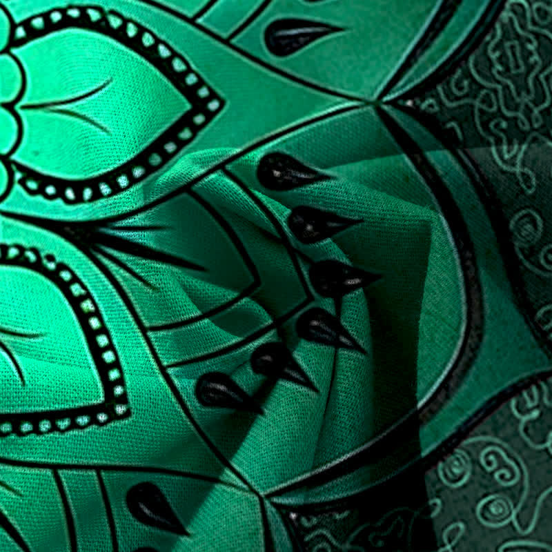 Buddha Stones Pantalones de mujer de algodón y lino con estampado de mandala, cintura elástica y pernera ancha con bolsillos. - image 4