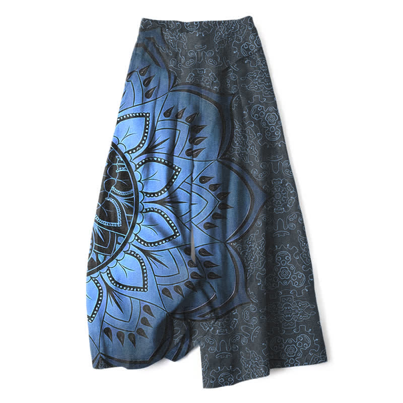 Buddha Stones Pantalones de mujer de algodón y lino con estampado de mandala, cintura elástica y pernera ancha con bolsillos. - Azul medianoche - US16，UK/AU20，EU48 (3XL) - image 5
