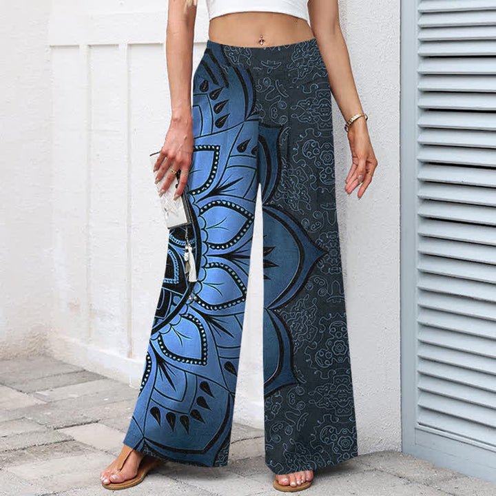 Buddha Stones Pantalones de mujer de algodón y lino con estampado de mandala, cintura elástica y pernera ancha con bolsillos. - image 6