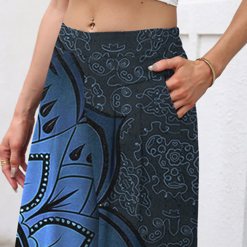 Buddha Stones Pantalones de mujer de algodón y lino con estampado de mandala, cintura elástica y pernera ancha con bolsillos. - image 7