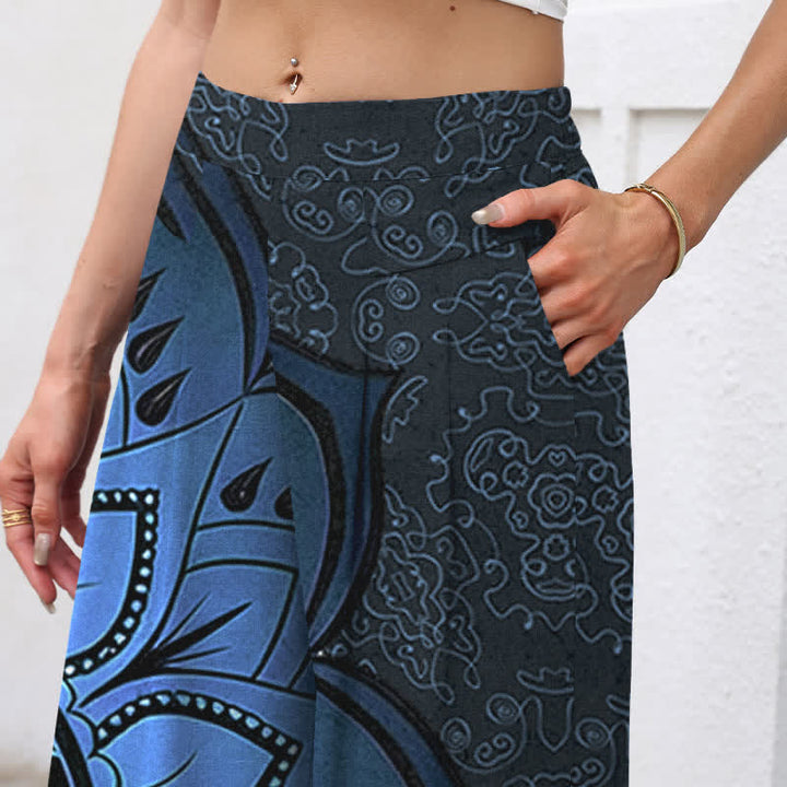 Buddha Stones Pantalones de mujer de algodón y lino con estampado de mandala, cintura elástica y pernera ancha con bolsillos. - image 7