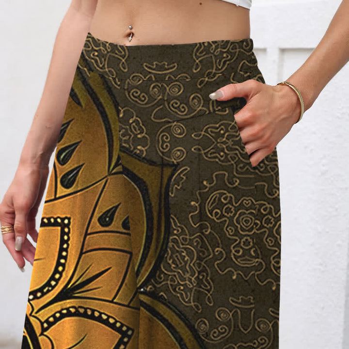 Buddha Stones Pantalones de mujer de algodón y lino con estampado de mandala, cintura elástica y pernera ancha con bolsillos. - image 12