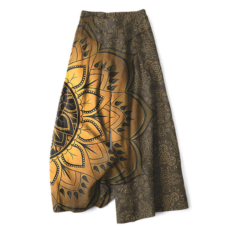 Buddha Stones Pantalones de mujer de algodón y lino con estampado de mandala, cintura elástica y pernera ancha con bolsillos. - Aceituna - US16，UK/AU20，EU48 (3XL) - image 10