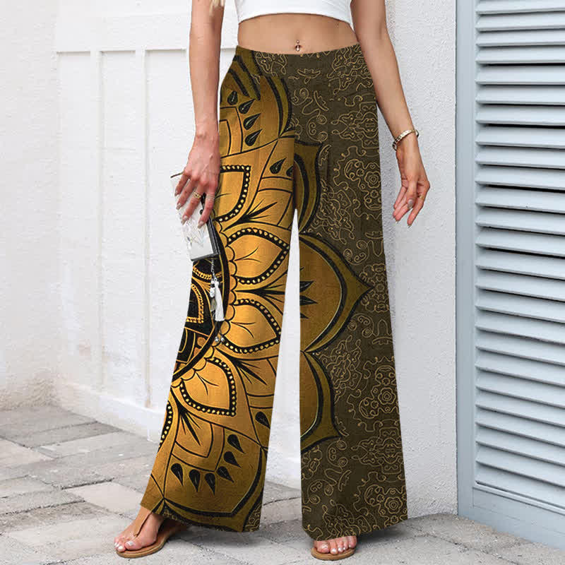 Buddha Stones Pantalones de mujer de algodón y lino con estampado de mandala, cintura elástica y pernera ancha con bolsillos. - image 11