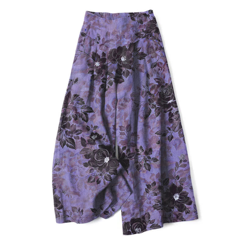 Buddha Stones Pantalones de mujer de algodón y lino con estampado floral, cintura elástica y pernera ancha con bolsillos. - Morado medio - US16，UK/AU20，EU48 (3XL) - image 4