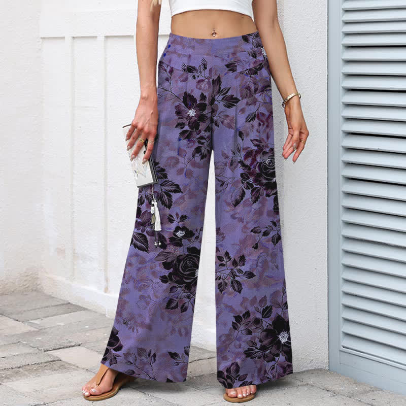 Buddha Stones Pantalones de mujer de algodón y lino con estampado floral, cintura elástica y pernera ancha con bolsillos. - image 5