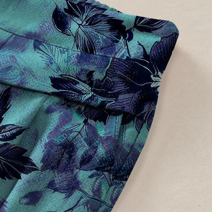 Buddha Stones Pantalones de mujer de algodón y lino con estampado floral, cintura elástica y pernera ancha con bolsillos. - image 10