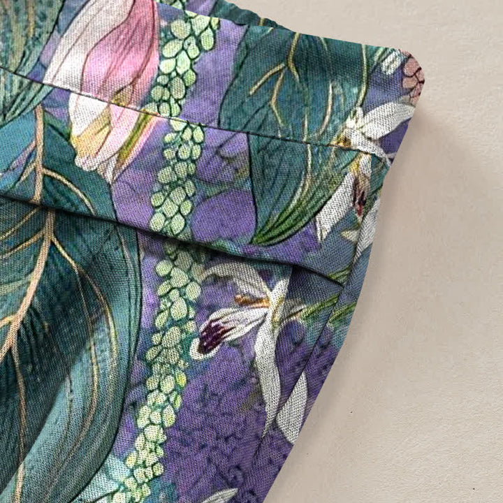 Buddha Stones Pantalones de mujer de algodón y lino con estampado floral bohemio, cintura elástica y pernera ancha con bolsillos. - image 2