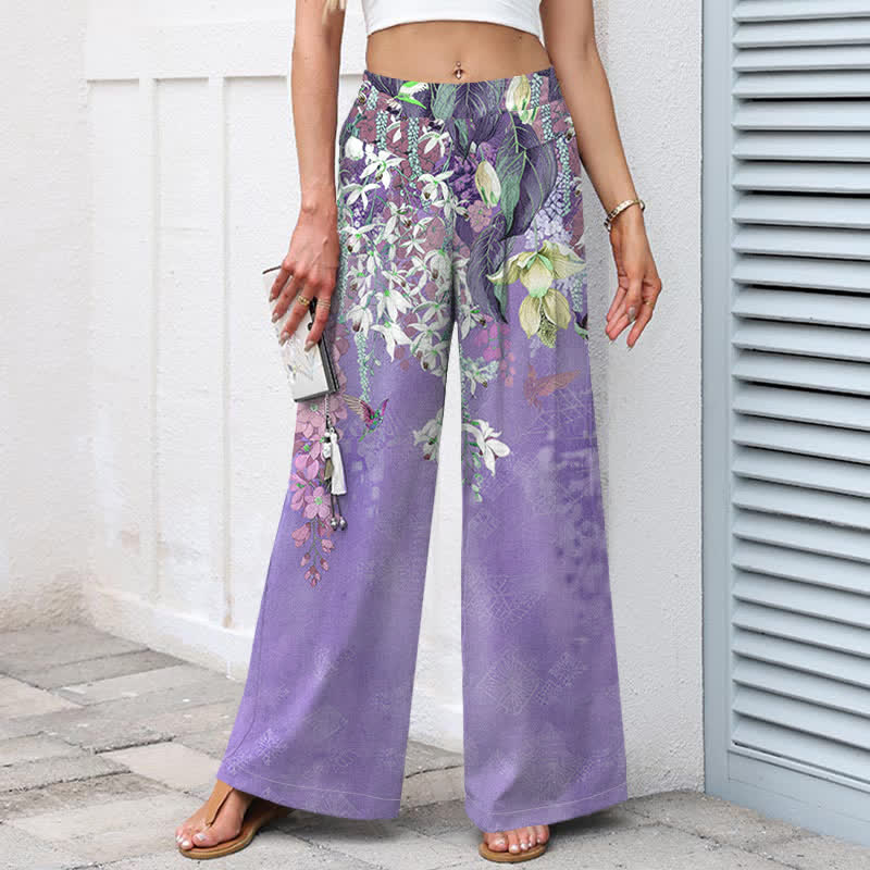 Buddha Stones Pantalones de mujer de algodón y lino con estampado floral bohemio, cintura elástica y pernera ancha con bolsillos. - image 5