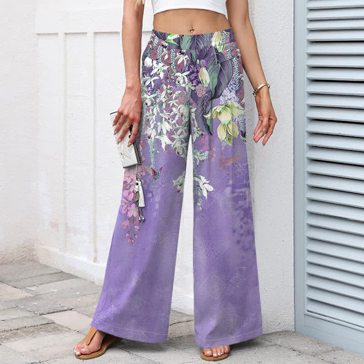 Buddha Stones Pantalones de mujer de algodón y lino con estampado floral bohemio, cintura elástica y pernera ancha con bolsillos. - image 5