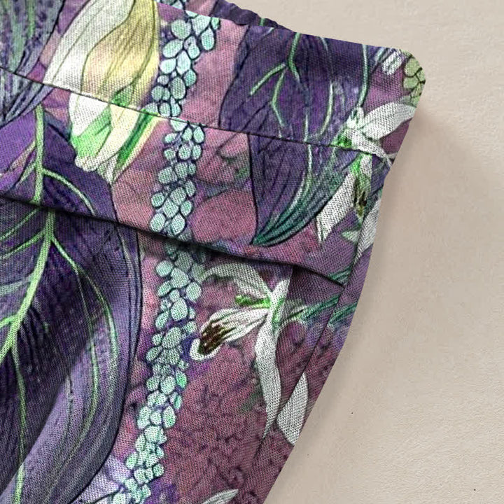 Buddha Stones Pantalones de mujer de algodón y lino con estampado floral bohemio, cintura elástica y pernera ancha con bolsillos. - image 6