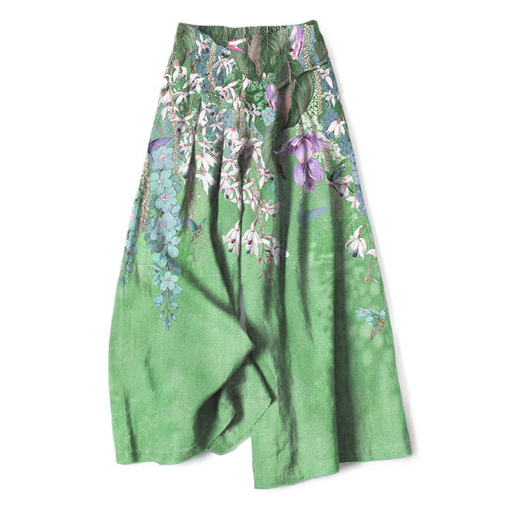 Buddha Stones Pantalones de mujer de algodón y lino con estampado floral bohemio, cintura elástica y pernera ancha con bolsillos. - Verde claro - US16，UK/AU20，EU48 (3XL) - image 8