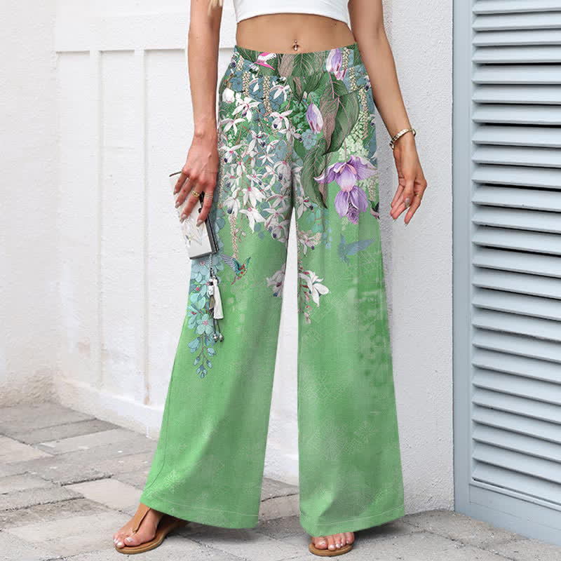Buddha Stones Pantalones de mujer de algodón y lino con estampado floral bohemio, cintura elástica y pernera ancha con bolsillos. - image 9
