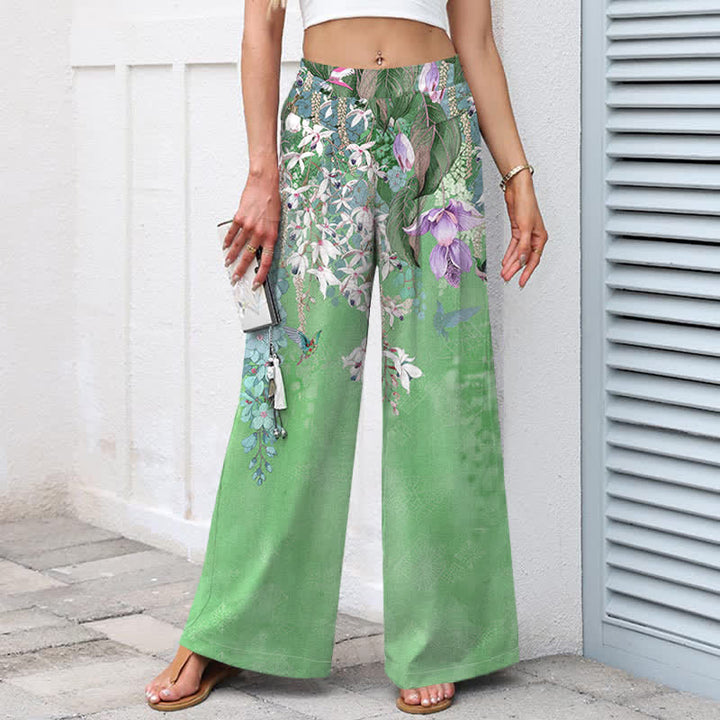 Buddha Stones Pantalones de mujer de algodón y lino con estampado floral bohemio, cintura elástica y pernera ancha con bolsillos. - image 9