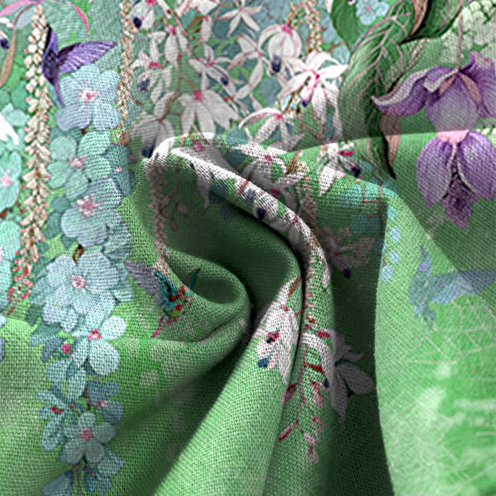 Buddha Stones Pantalones de mujer de algodón y lino con estampado floral bohemio, cintura elástica y pernera ancha con bolsillos. - image 11