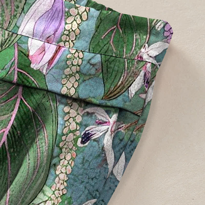 Buddha Stones Pantalones de mujer de algodón y lino con estampado floral bohemio, cintura elástica y pernera ancha con bolsillos. - image 10