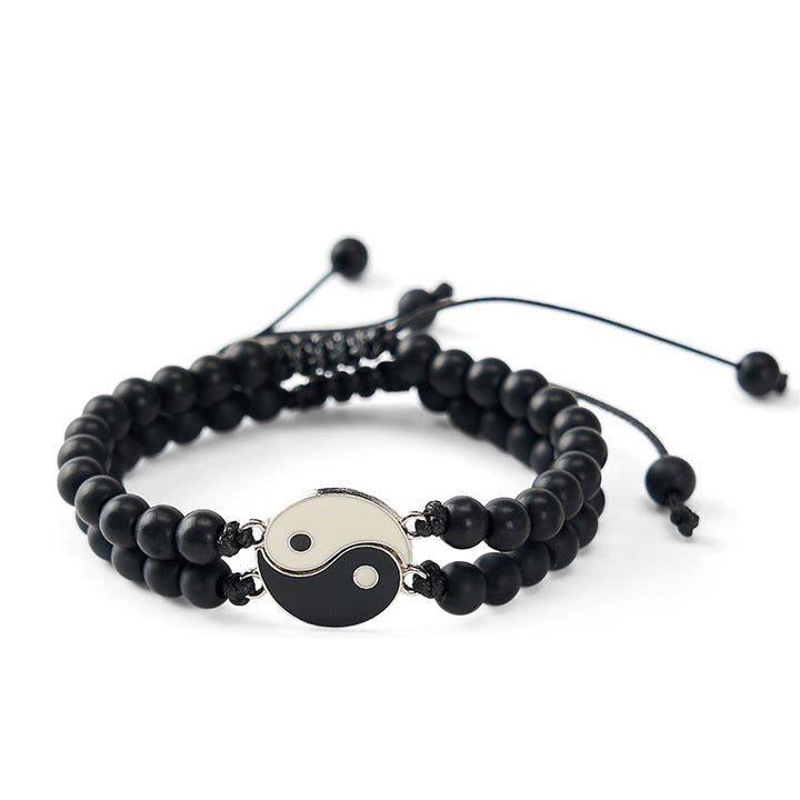 Buddha Stones Pulsera de soporte de piedra de lava esmerilada de hematita Yin Yang - image 10