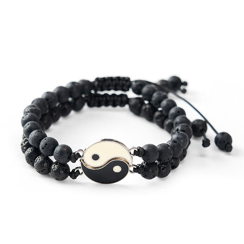Buddha Stones Pulsera de soporte de piedra de lava esmerilada de hematita Yin Yang - image 15