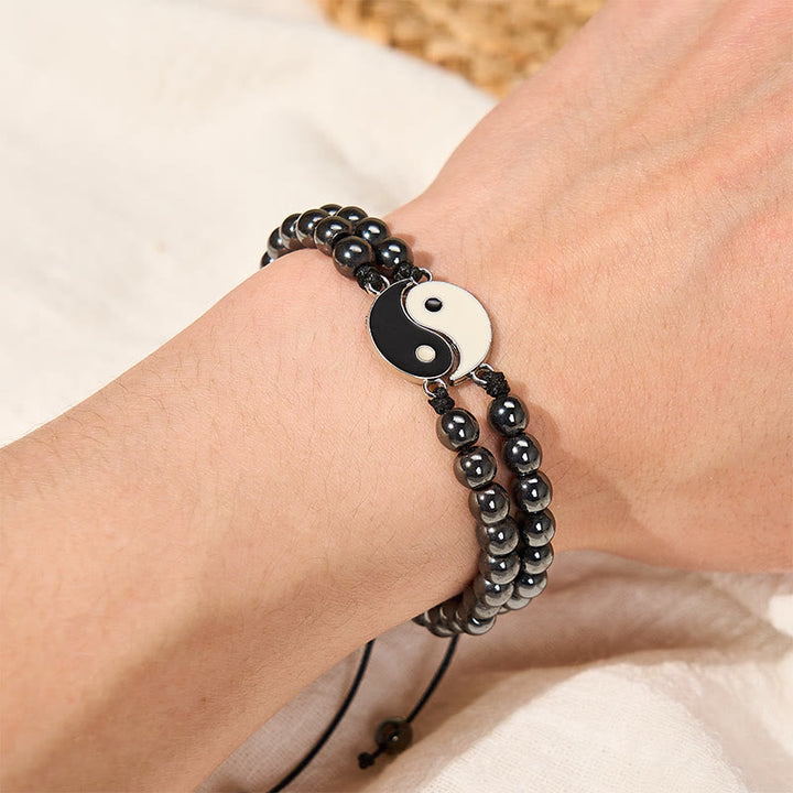 Buddha Stones Pulsera de soporte de piedra de lava esmerilada de hematita Yin Yang - image 2