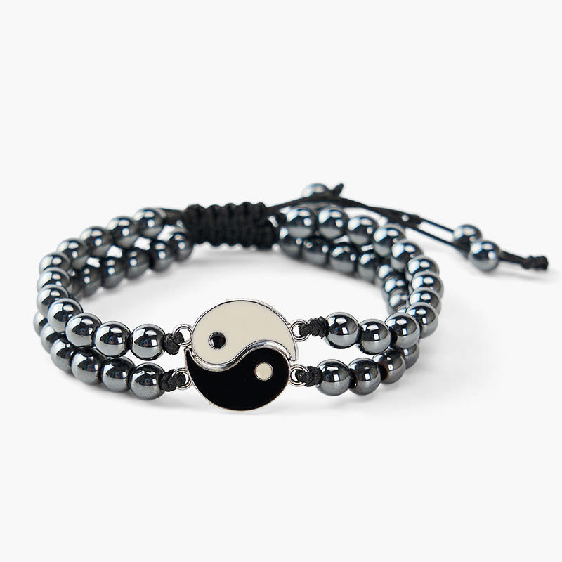 Buddha Stones Pulsera de soporte de piedra de lava esmerilada de hematita Yin Yang - image 3