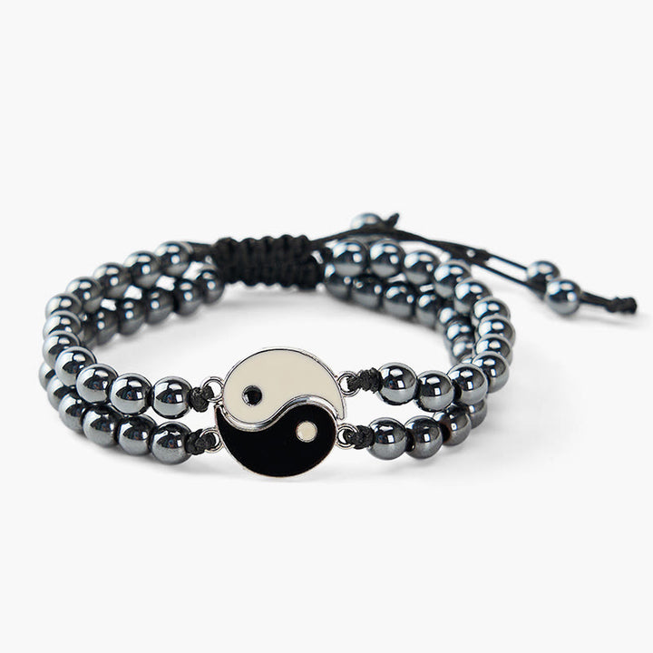 Buddha Stones Pulsera de soporte de piedra de lava esmerilada de hematita Yin Yang - image 3