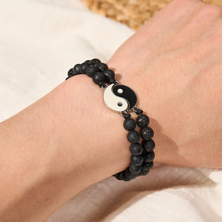 Buddha Stones Pulsera de soporte de piedra de lava esmerilada de hematita Yin Yang - image 14