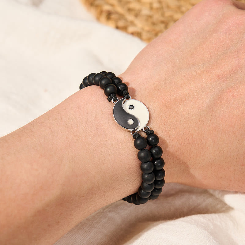 Buddha Stones Pulsera de soporte de piedra de lava esmerilada de hematita Yin Yang - image 9