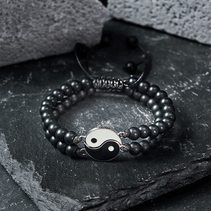 Buddha Stones Pulsera de soporte de piedra de lava esmerilada de hematita Yin Yang - image 8