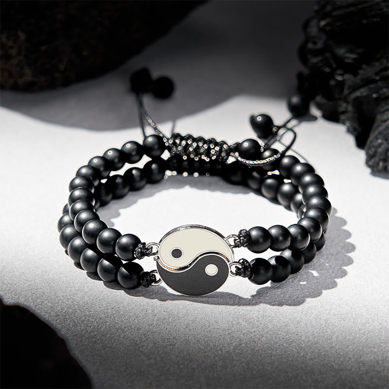 Buddha Stones Pulsera de soporte de piedra de lava esmerilada de hematita Yin Yang - Piedra esmerilada (circunferencia de la muñeca: 17-27 cm) - image 7