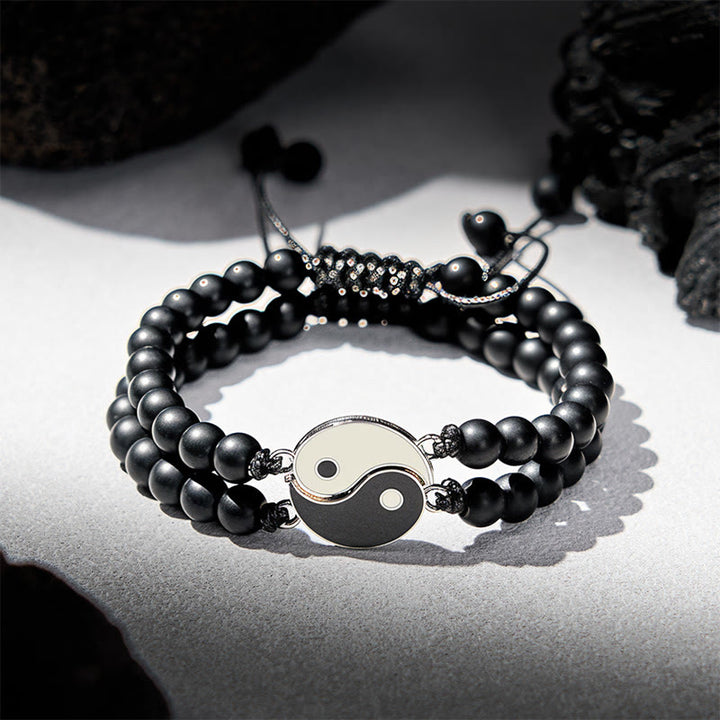 Buddha Stones Pulsera de soporte de piedra de lava esmerilada de hematita Yin Yang - Piedra esmerilada (circunferencia de la muñeca: 17-27 cm) - image 7