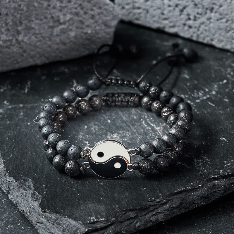 Buddha Stones Pulsera de soporte de piedra de lava esmerilada de hematita Yin Yang - image 13