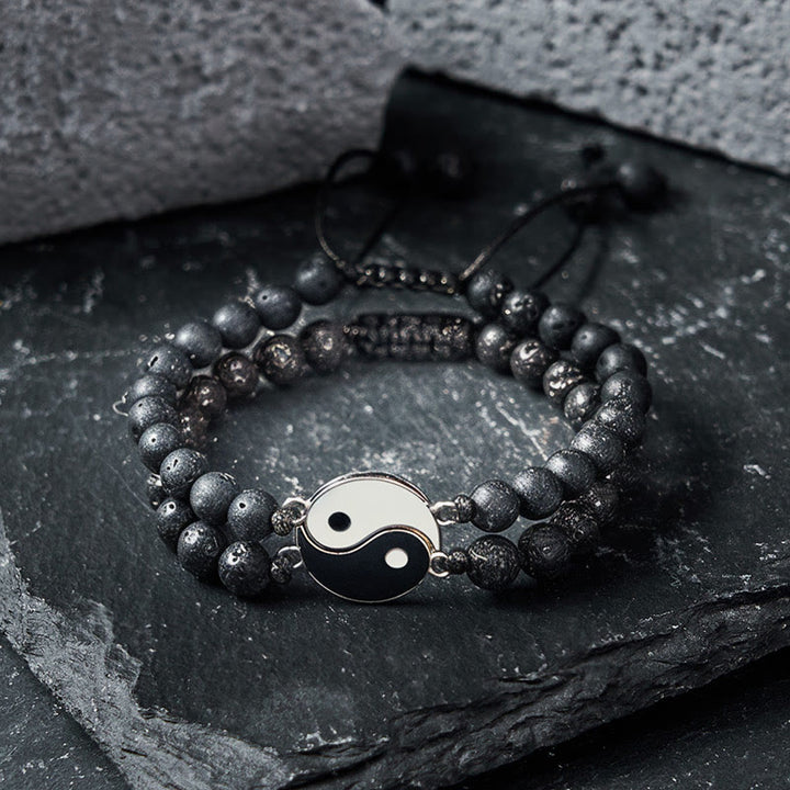Buddha Stones Pulsera de soporte de piedra de lava esmerilada de hematita Yin Yang - image 13
