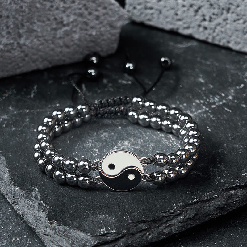 Buddha Stones Pulsera de soporte de piedra de lava esmerilada de hematita Yin Yang - image 1