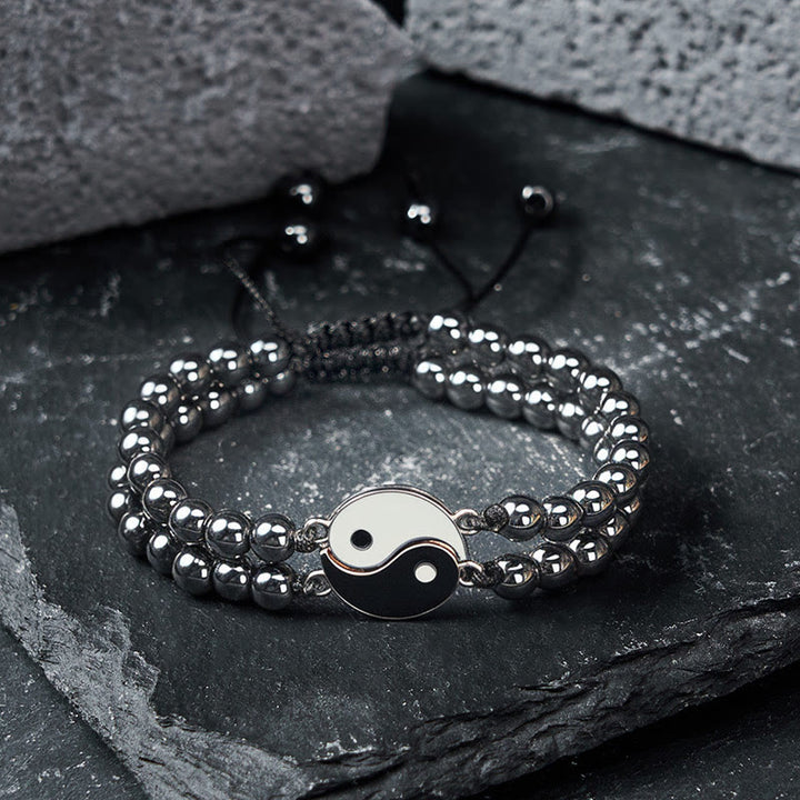 Buddha Stones Pulsera de soporte de piedra de lava esmerilada de hematita Yin Yang - image 1