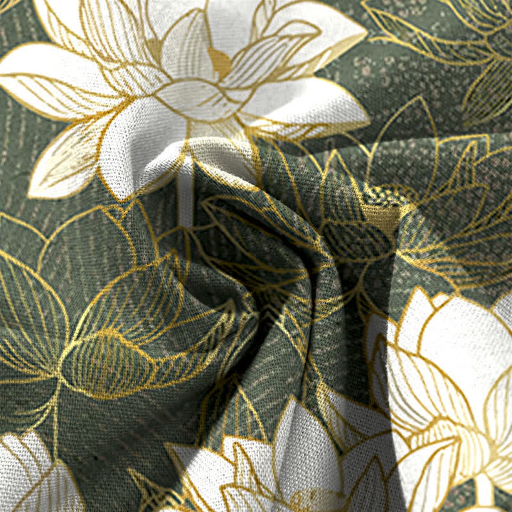 Buddha Stones Pantalones de mujer de lino y algodón con estampado de flor de loto, cintura elástica y pernera ancha con bolsillos. - image 3