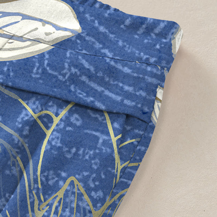 Buddha Stones Pantalones de mujer de lino y algodón con estampado de flor de loto, cintura elástica y pernera ancha con bolsillos. - image 6