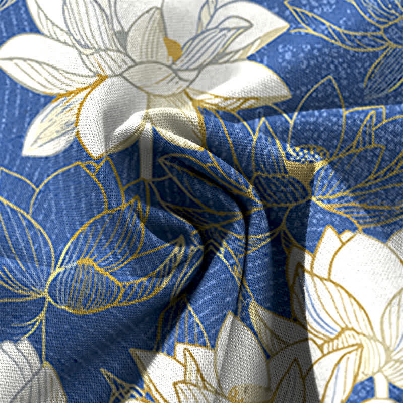 Buddha Stones Pantalones de mujer de lino y algodón con estampado de flor de loto, cintura elástica y pernera ancha con bolsillos. - image 7