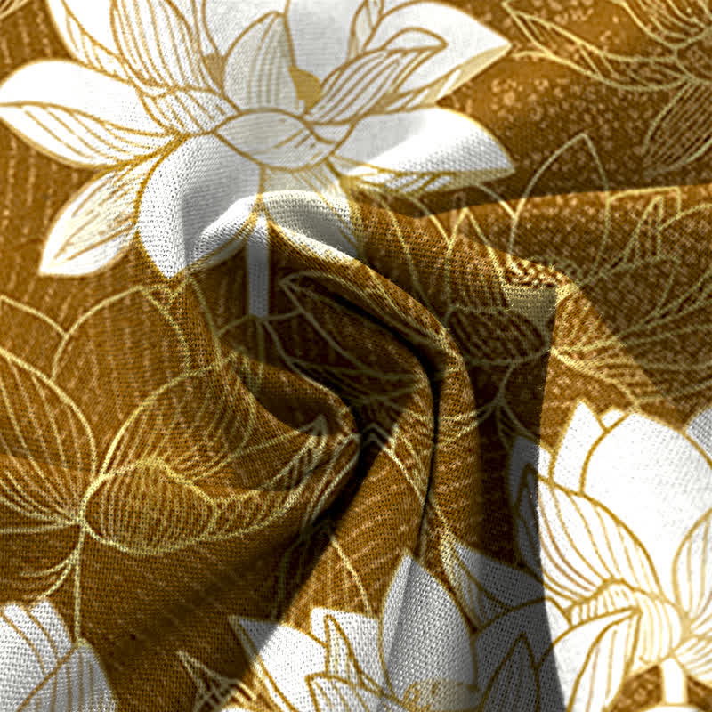 Buddha Stones Pantalones de mujer de lino y algodón con estampado de flor de loto, cintura elástica y pernera ancha con bolsillos. - image 11