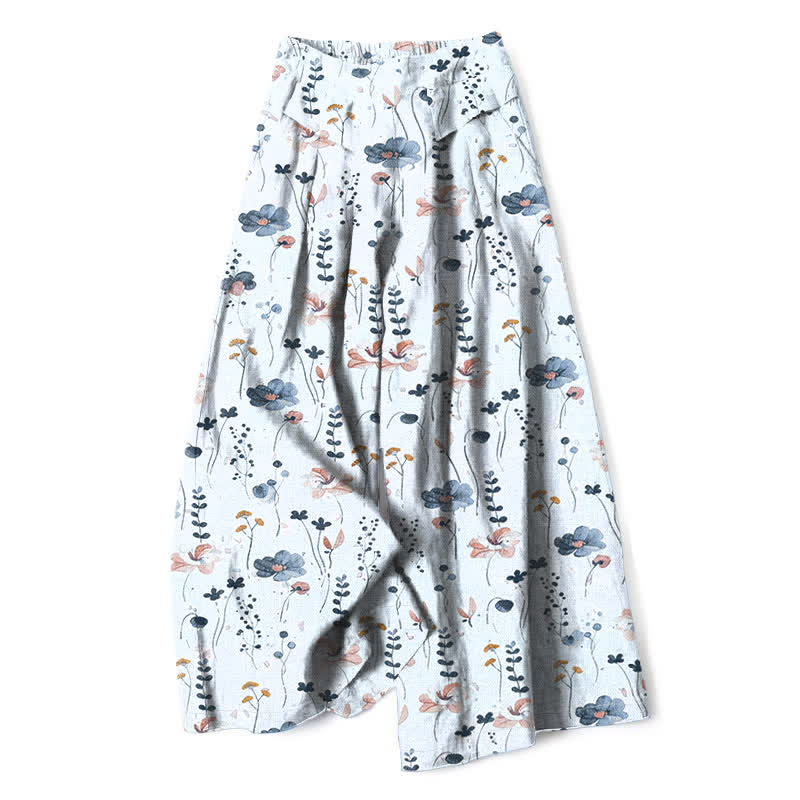Buddha Stones Pantalones de mujer de algodón y lino con estampado floral, cintura elástica y pernera ancha con bolsillos. - AliciaAzul - US16，UK/AU20，EU48 (3XL) - image 8